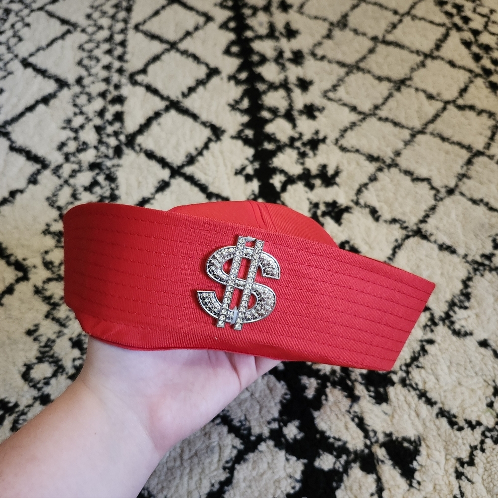 Dolls Kill Red Hat with Dollar Sign Buckle